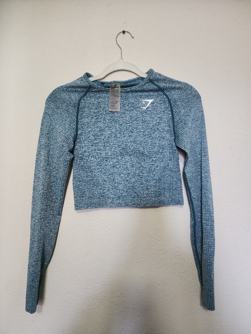 Gymshark Heathered Blue Seamless Cropped Long-Sleeve Top